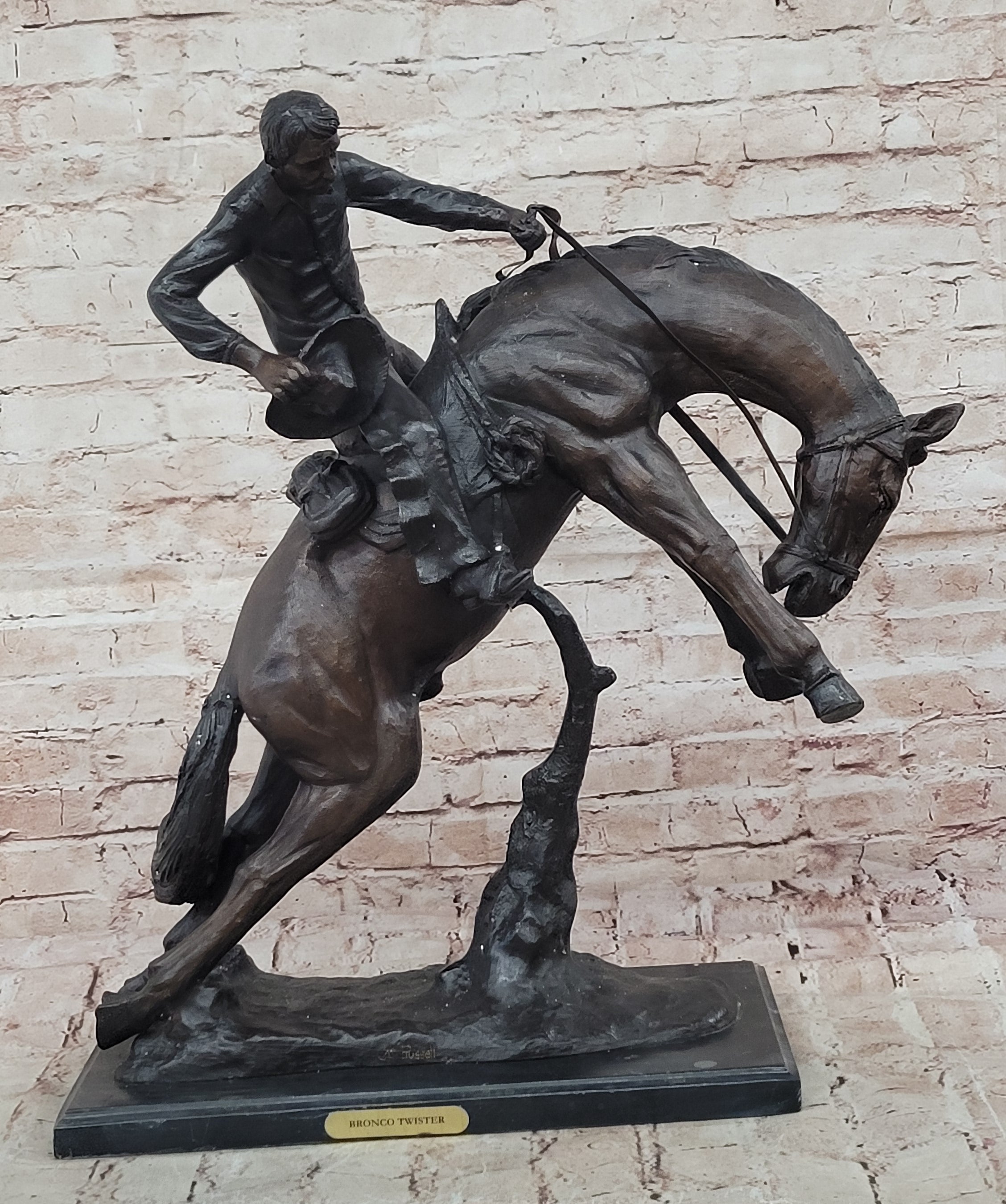 Bronco Twister C.M. Russell Western Bronze Sculpture 23" x 24"