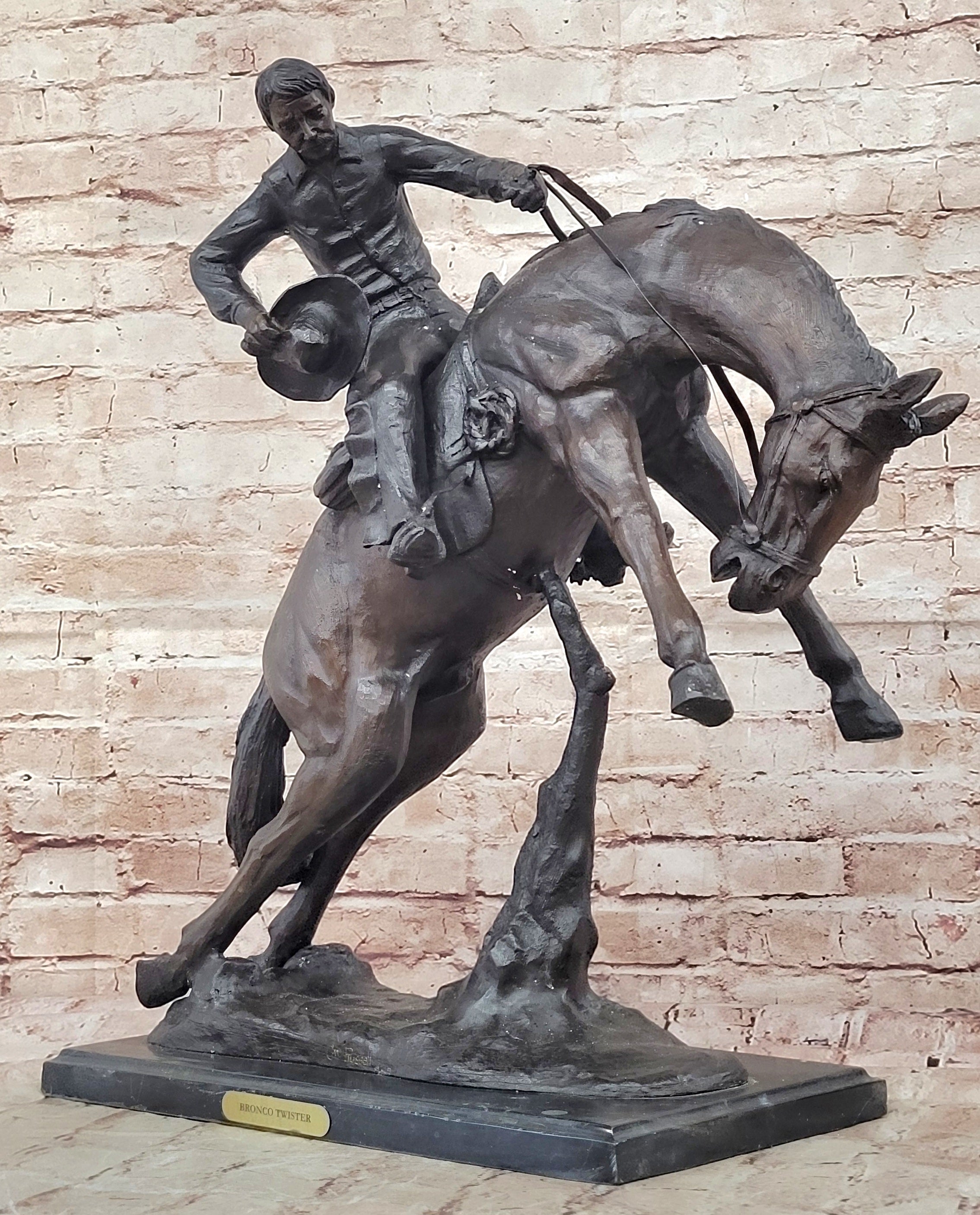 Bronco Twister C.M. Russell Western Bronze Sculpture 23" x 24"