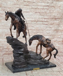 Frederic Remington Cowboy & Two Horses Bronze Sculpture 26" x 28"