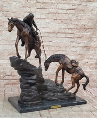 Frederic Remington Cowboy & Two Horses Bronze Sculpture 26" x 28"