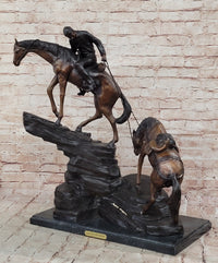 Frederic Remington Cowboy & Two Horses Bronze Sculpture 26" x 28"