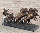 Bronze Roman Gladiator Warrior Chariot with Rearing Horses