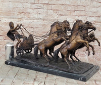 Bronze Roman Gladiator Warrior Chariot with Rearing Horses