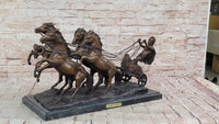 Bronze Roman Gladiator Warrior Chariot with Rearing Horses