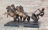 Bronze Roman Gladiator Warrior Chariot with Rearing Horses