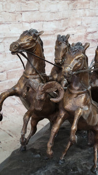 Bronze Roman Gladiator Warrior Chariot with Rearing Horses
