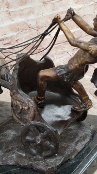 Bronze Roman Gladiator Warrior Chariot with Rearing Horses