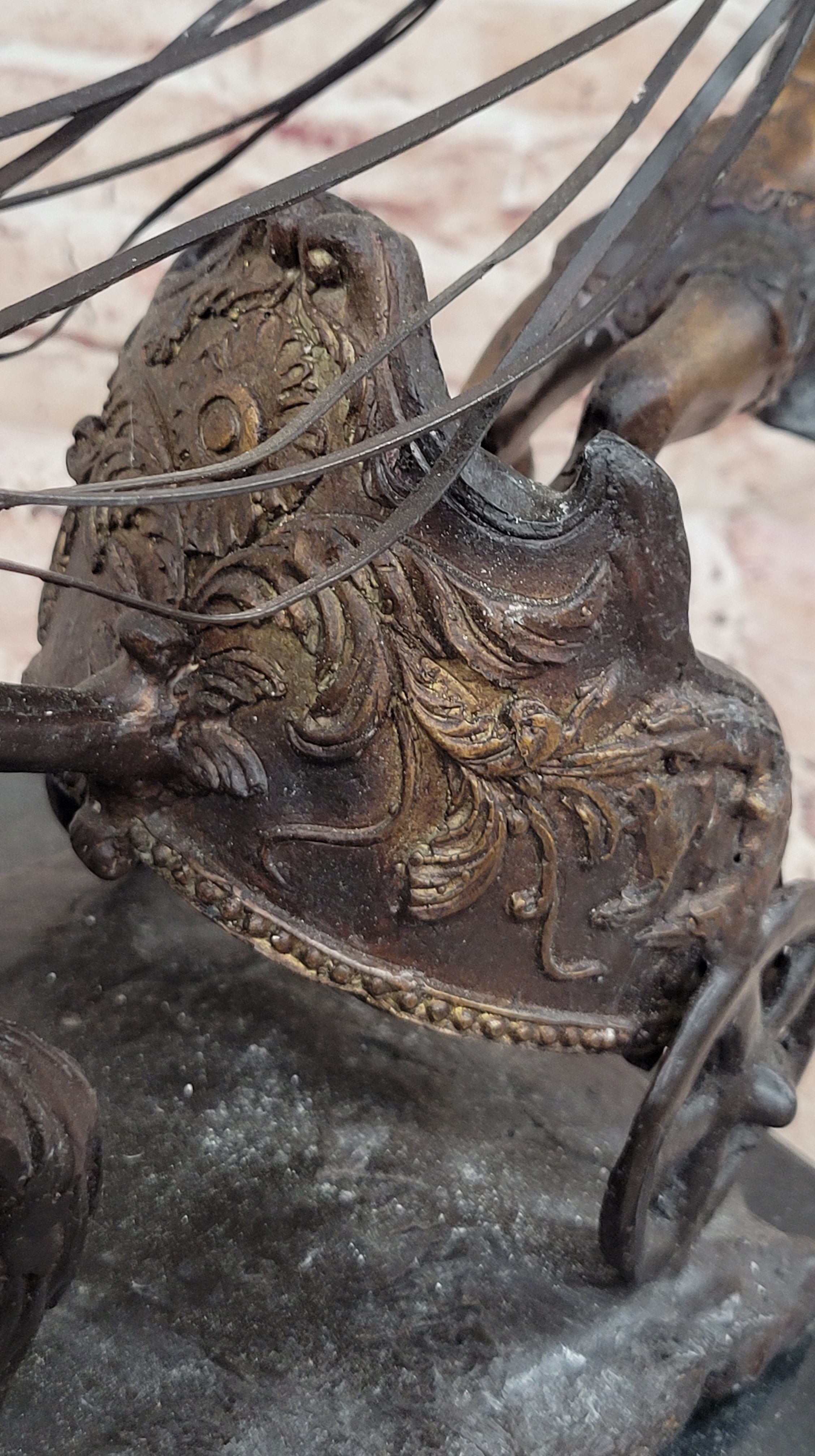 Bronze Roman Gladiator Warrior Chariot with Rearing Horses