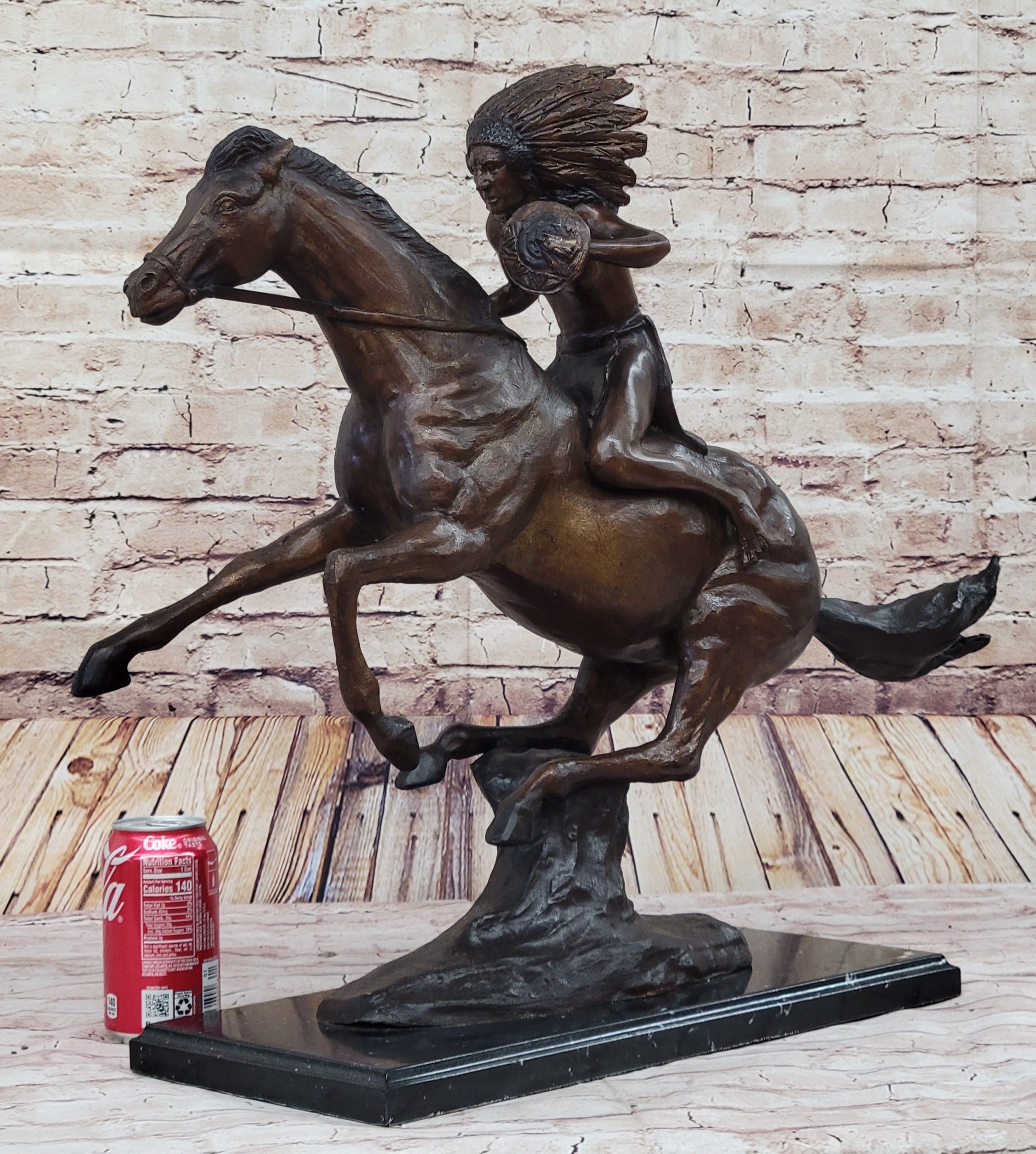 Frederic Remington WARRIOR Bronze Sculpture Statue Native American Headdress 20" x 25"