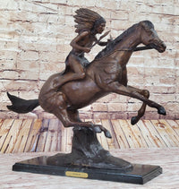 Frederic Remington WARRIOR Bronze Sculpture Statue Native American Headdress 20" x 25"