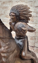 Frederic Remington WARRIOR Bronze Sculpture Statue Native American Headdress 20" x 25"