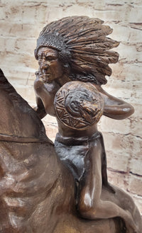Frederic Remington WARRIOR Bronze Sculpture Statue Native American Headdress 20" x 25"