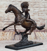Frederic Remington WARRIOR Bronze Sculpture Statue Native American Headdress 20" x 25"