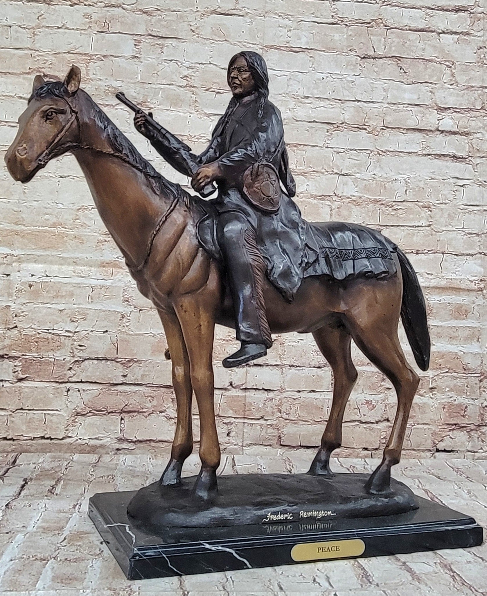 Frederic Remington PEACE Native American Indian Bronze Sculpture