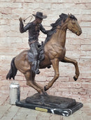 Cowboy with Rope on Horseback Bronze Sculpture Frederic Remington