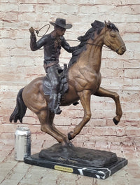 Cowboy with Rope on Horseback Bronze Sculpture Frederic Remington