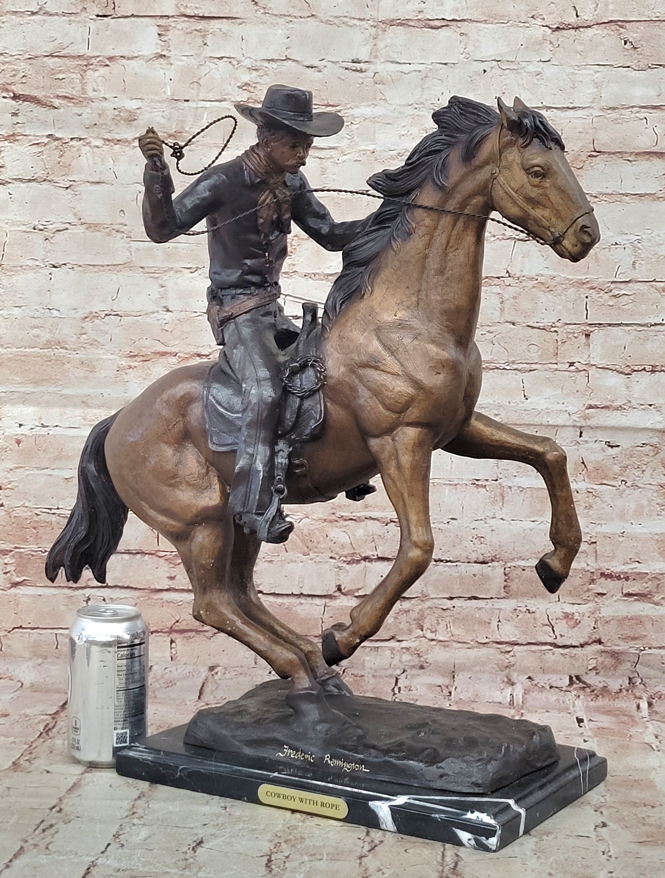 Cowboy with Rope on Horseback Bronze Sculpture Frederic Remington