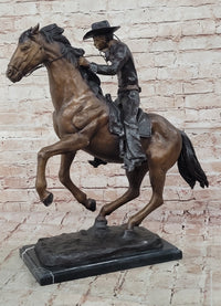 Cowboy with Rope on Horseback Bronze Sculpture Frederic Remington