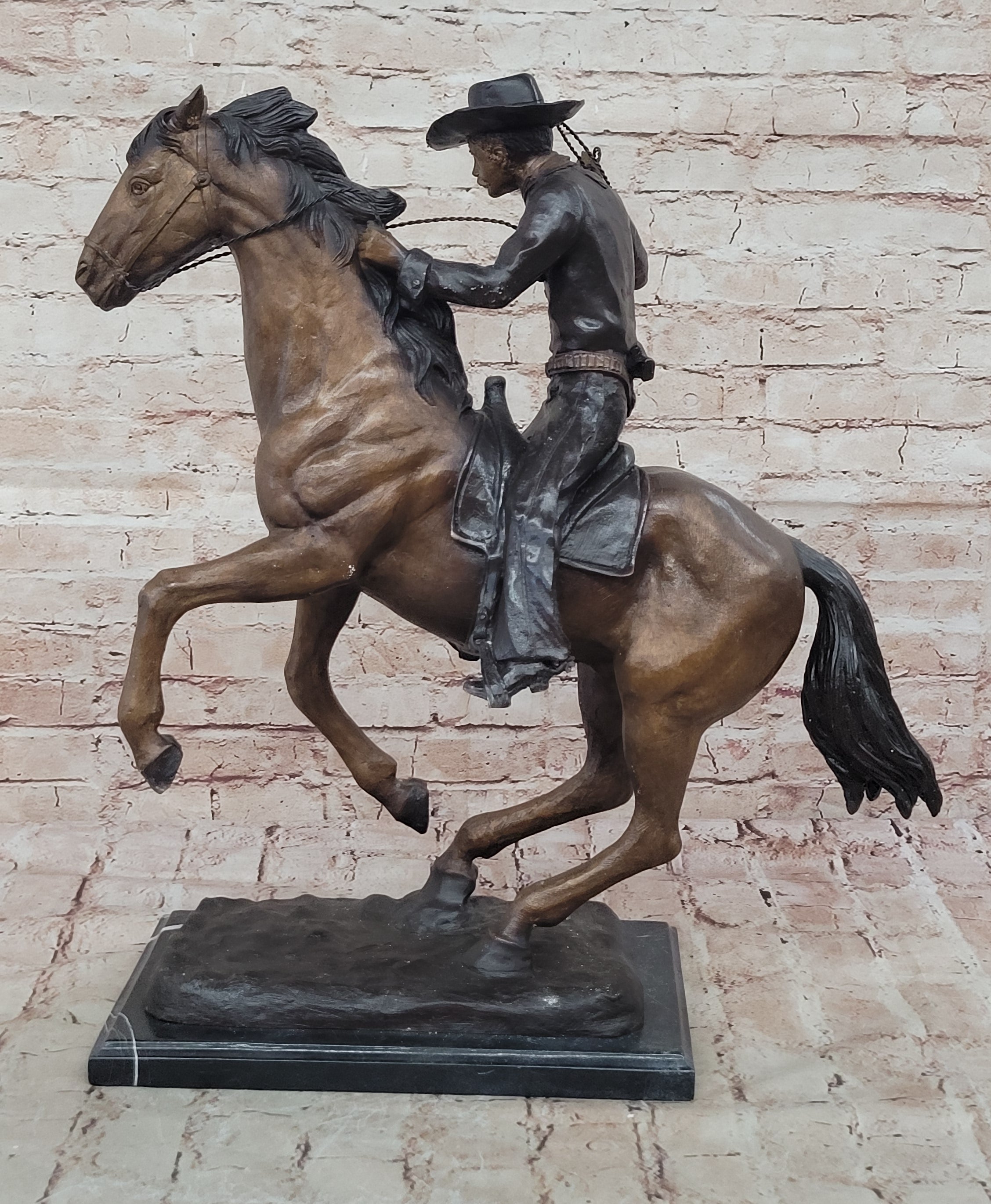 Cowboy with Rope on Horseback Bronze Sculpture Frederic Remington
