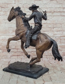 Cowboy with Rope on Horseback Bronze Sculpture Frederic Remington