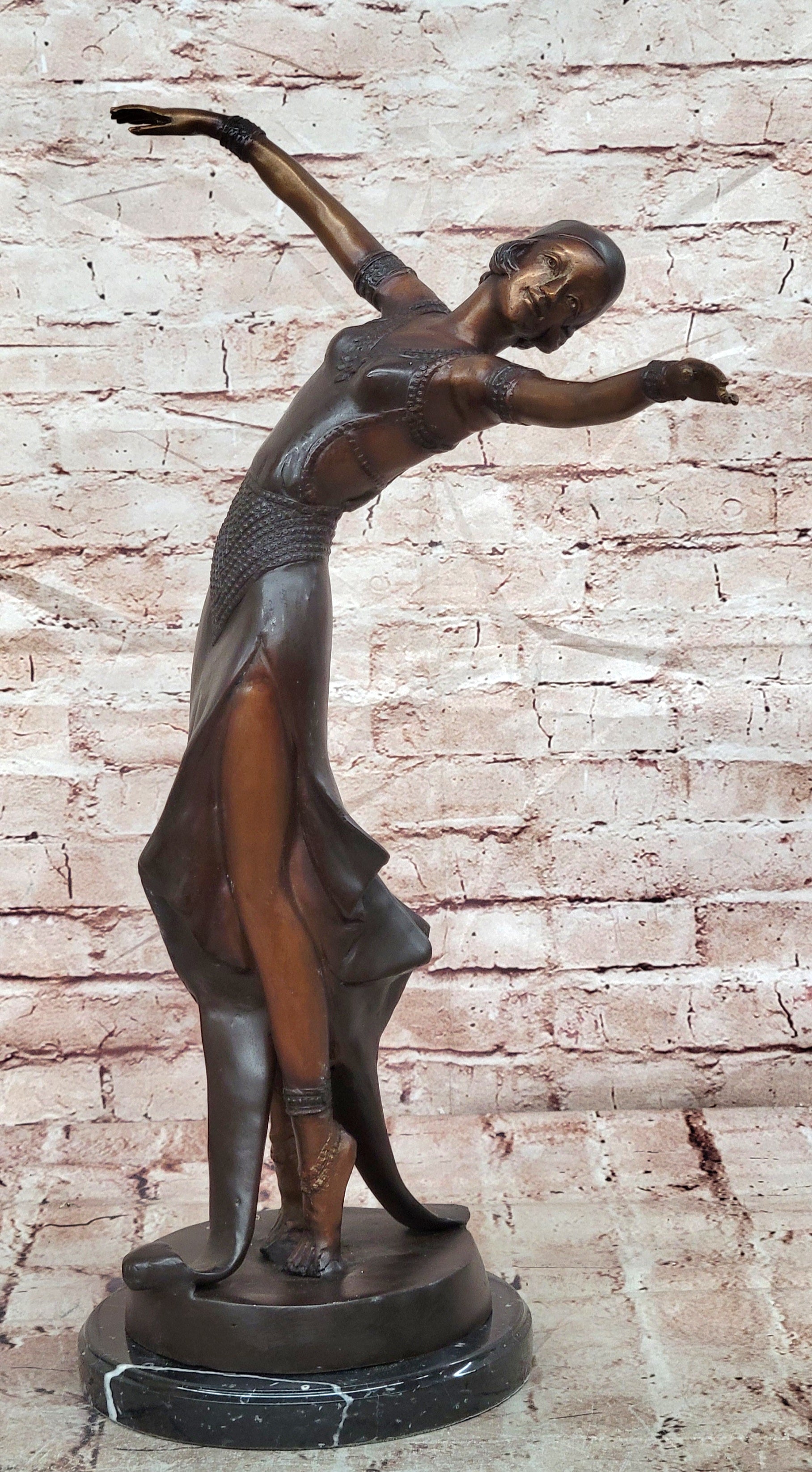 Hand Made Genuine Bronze Sculpture Art Deco Dancer by Chiparus Figurine Decor