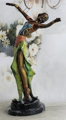 Colorful Patina Bronze Art Deco Flapper Dancer 23" x 13"