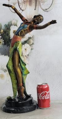 Colorful Patina Bronze Art Deco Flapper Dancer 23" x 13"