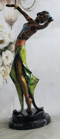 Colorful Patina Bronze Art Deco Flapper Dancer 23" x 13"