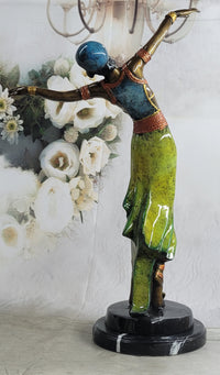 Colorful Patina Bronze Art Deco Flapper Dancer 23" x 13"