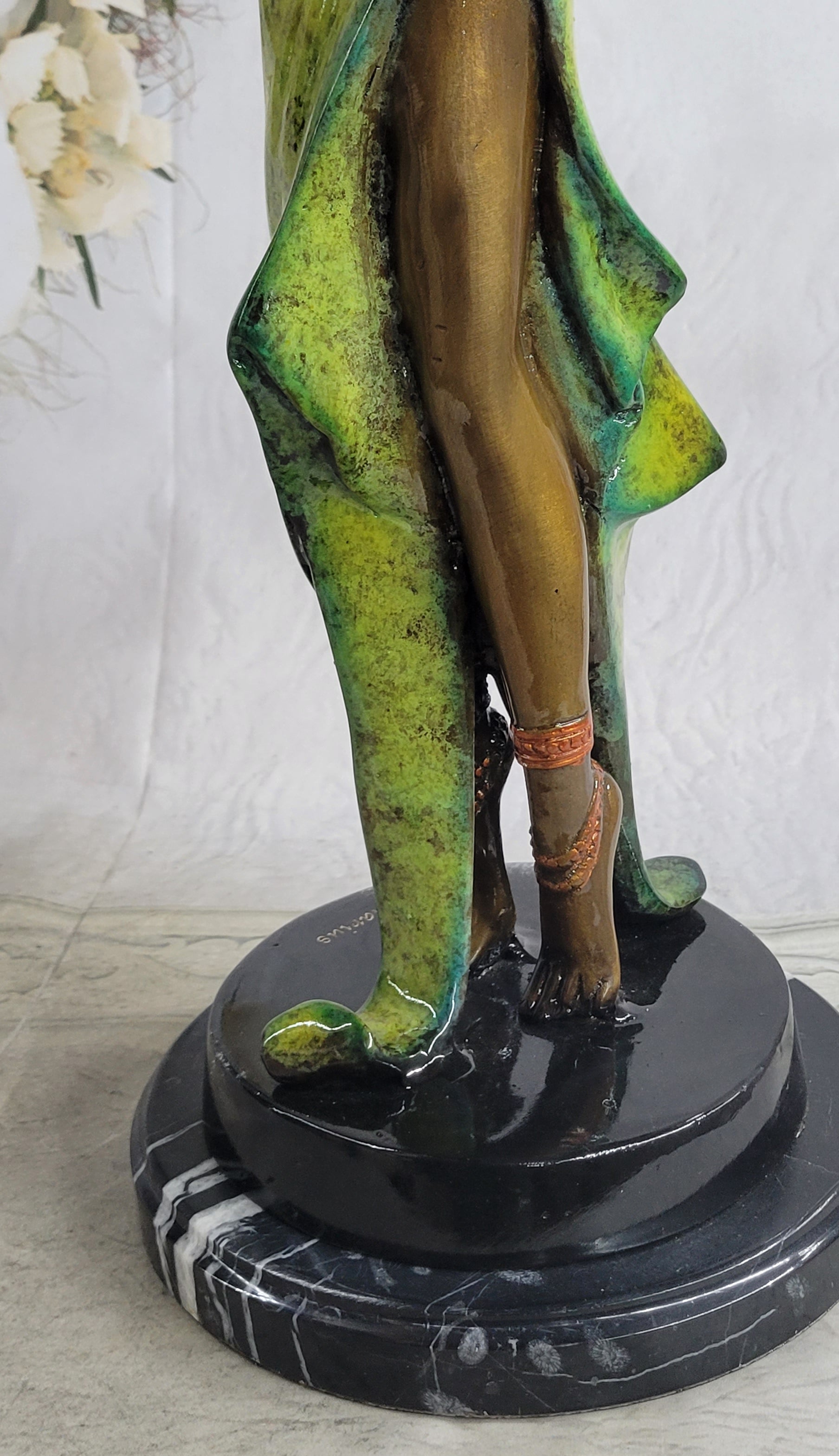 Colorful Patina Bronze Art Deco Flapper Dancer 23" x 13"