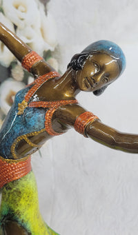 Colorful Patina Bronze Art Deco Flapper Dancer 23" x 13"