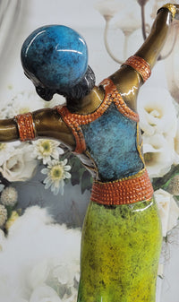 Colorful Patina Bronze Art Deco Flapper Dancer 23" x 13"