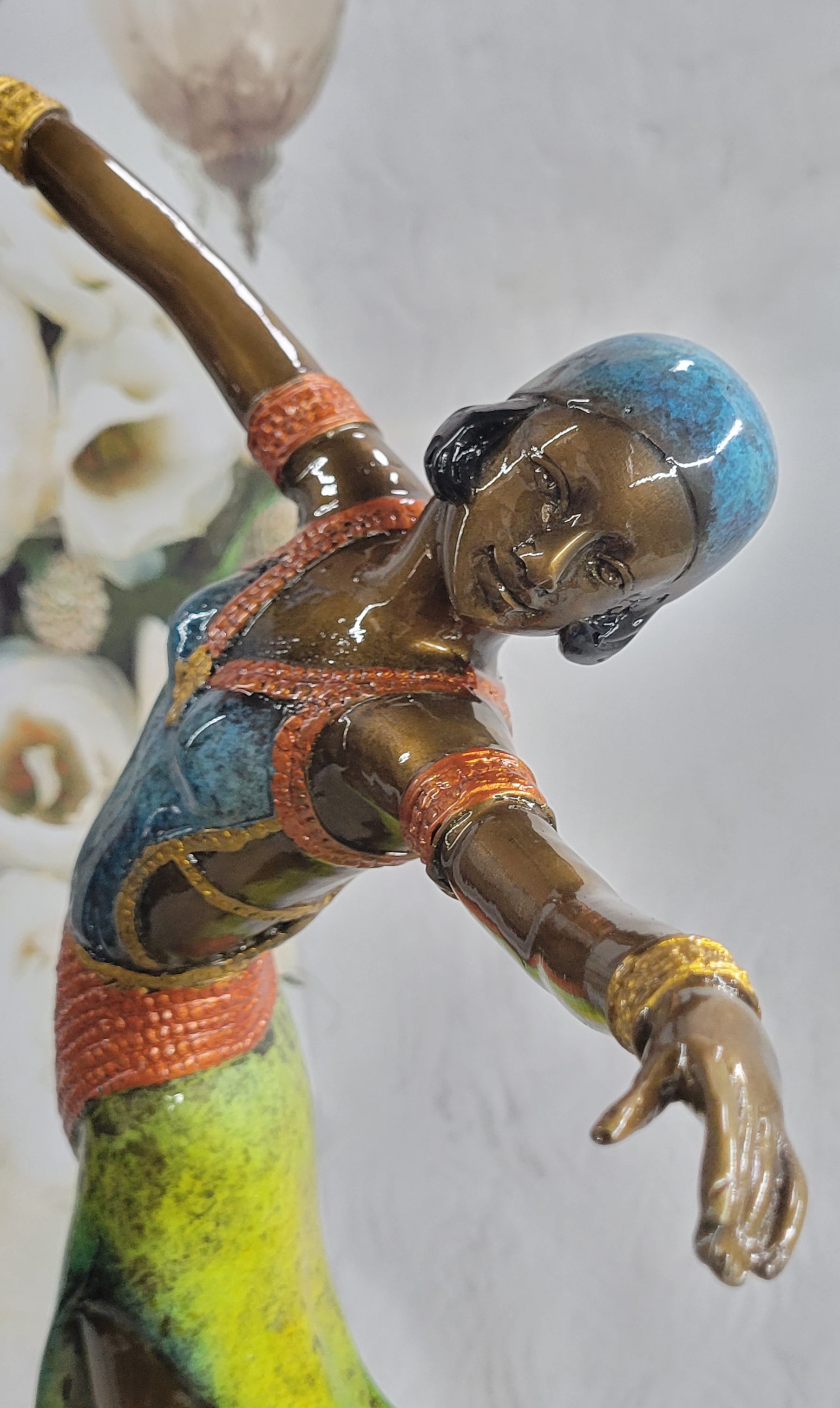 Colorful Patina Bronze Art Deco Flapper Dancer 23" x 13"