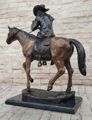 BREATH by Frederic Remington Bronze Statue Sculpture Cowboy Smoking Pipe 22" x 24"