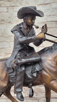 BREATH by Frederic Remington Bronze Statue Sculpture Cowboy Smoking Pipe 22" x 24"