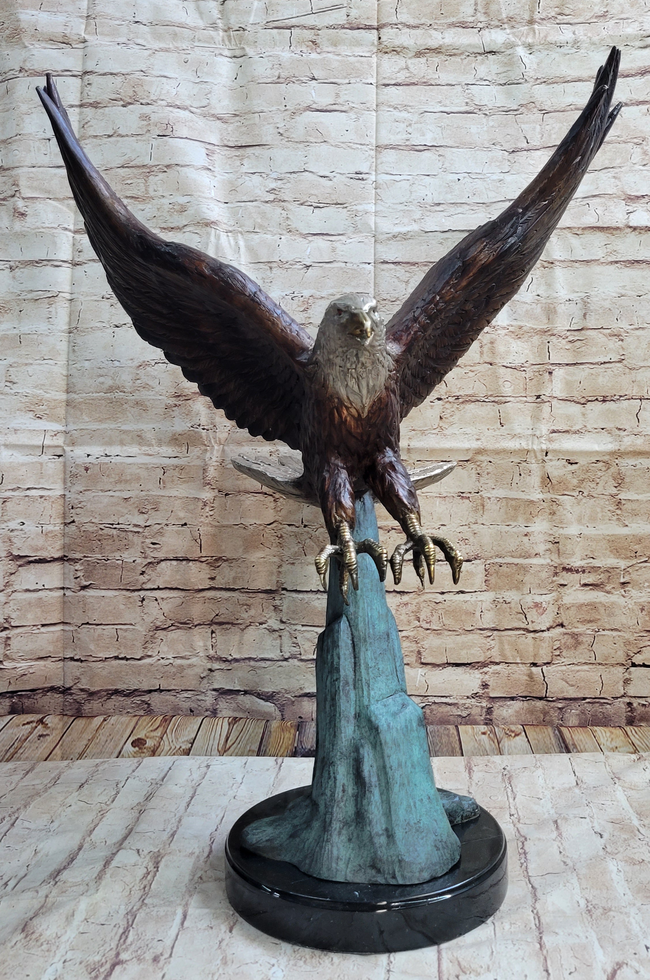 Swooping American Bald Eagle Real Bronze Sculpture 30" x 21"
