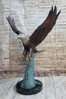 Swooping American Bald Eagle Real Bronze Sculpture 30" x 21"