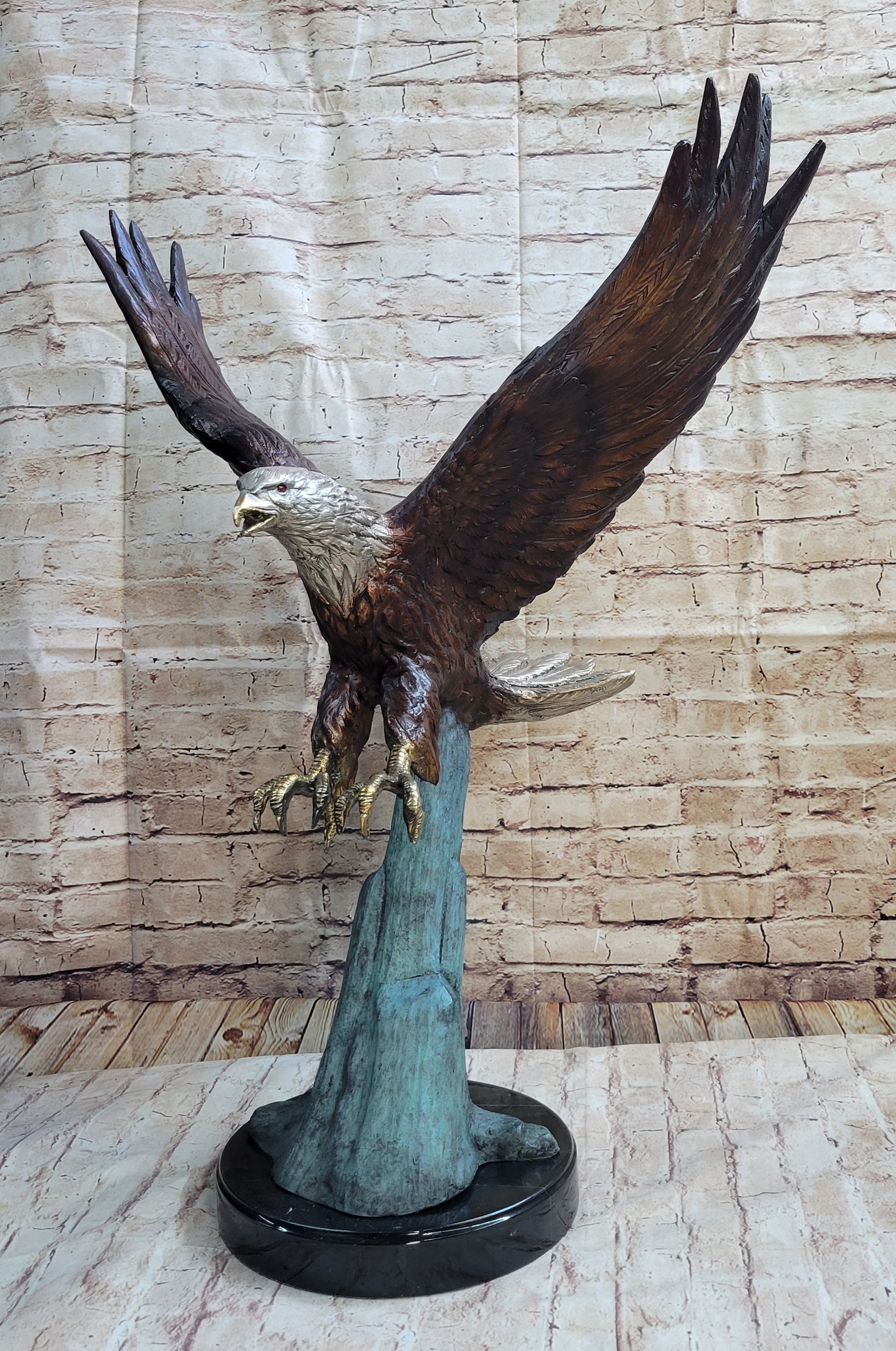 Swooping American Bald Eagle Real Bronze Sculpture 30" x 21"