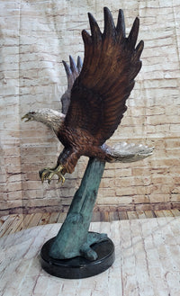 Swooping American Bald Eagle Real Bronze Sculpture 30" x 21"