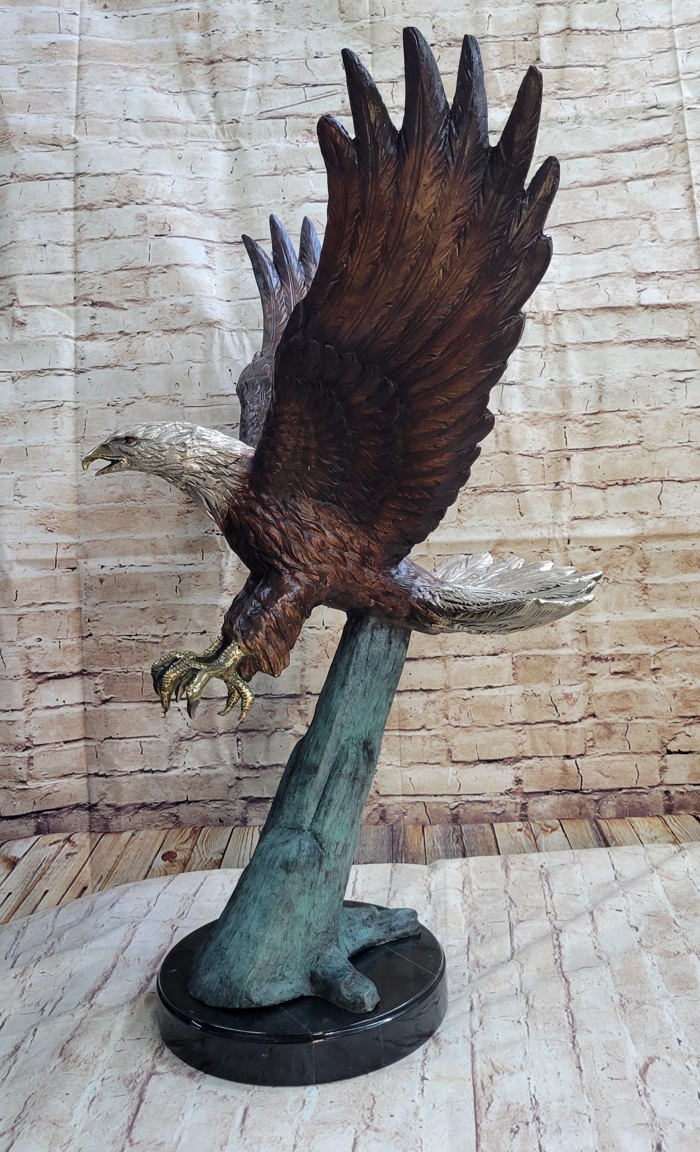 Swooping American Bald Eagle Real Bronze Sculpture 30" x 21"