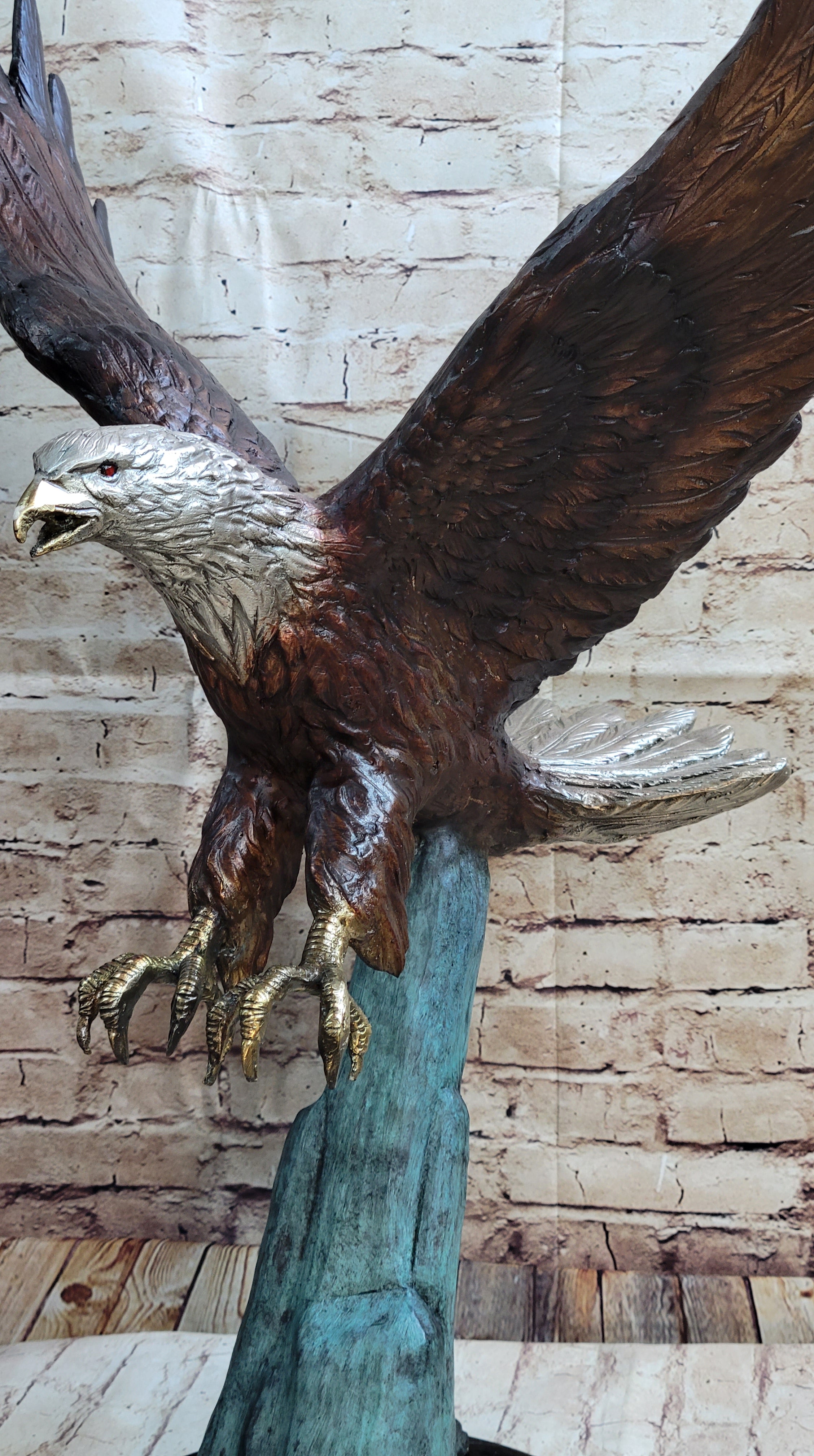 Swooping American Bald Eagle Real Bronze Sculpture 30" x 21"