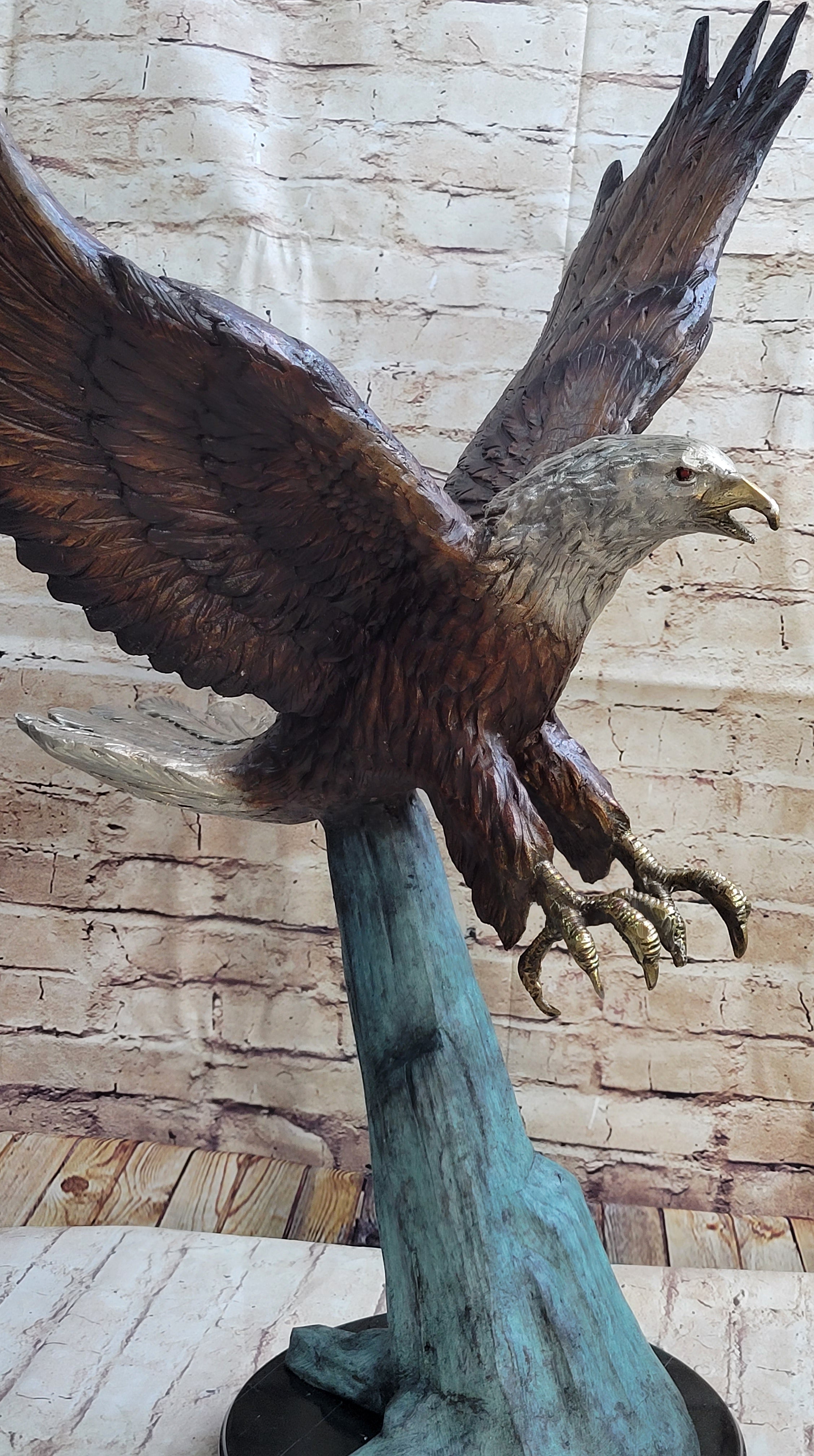 Swooping American Bald Eagle Real Bronze Sculpture 30" x 21"