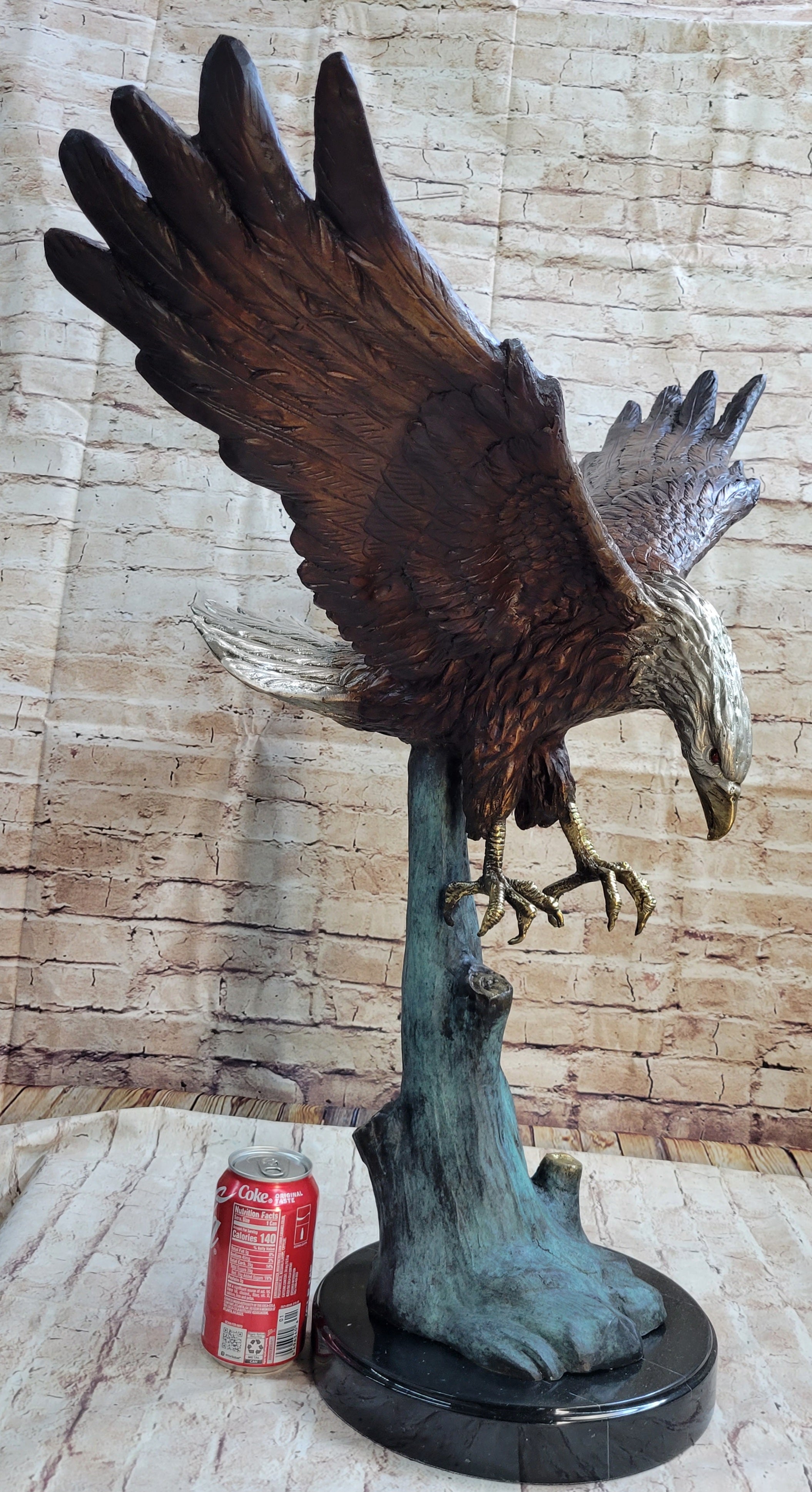 Swooping American Bald Eagle Bronze Metal Sculpture 30"