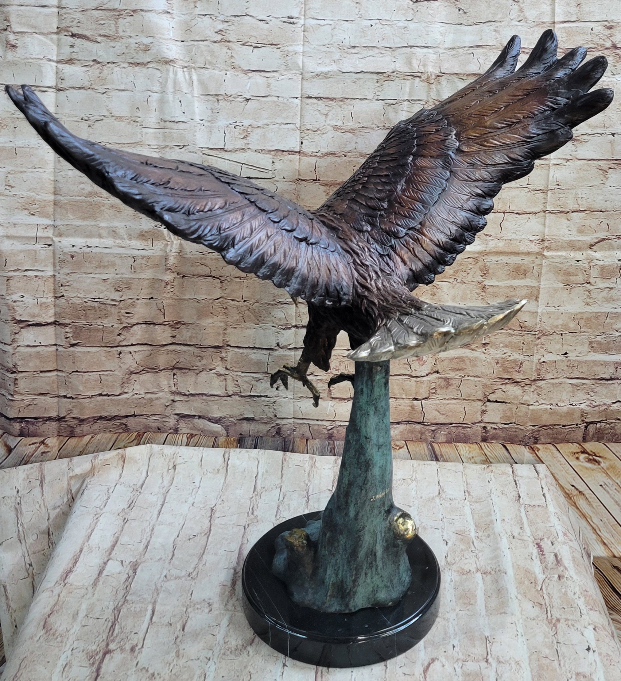 Swooping American Bald Eagle Bronze Metal Sculpture 30"