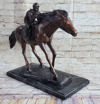 Bronze Jockey Horseman Equestrian Horse Racing Sculpture 16" x 23"