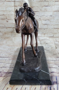 Bronze Jockey Horseman Equestrian Horse Racing Sculpture 16" x 23"