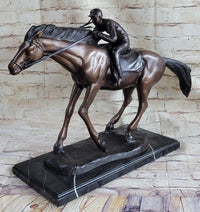 Bronze Jockey Horseman Equestrian Horse Racing Sculpture 16" x 23"