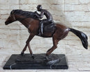 Bronze Jockey Horseman Equestrian Horse Racing Sculpture 16" x 23"