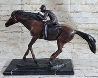 Bronze Jockey Horseman Equestrian Horse Racing Sculpture 16" x 23"
