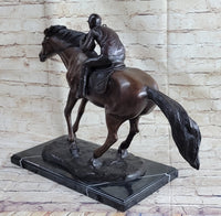 Bronze Jockey Horseman Equestrian Horse Racing Sculpture 16" x 23"